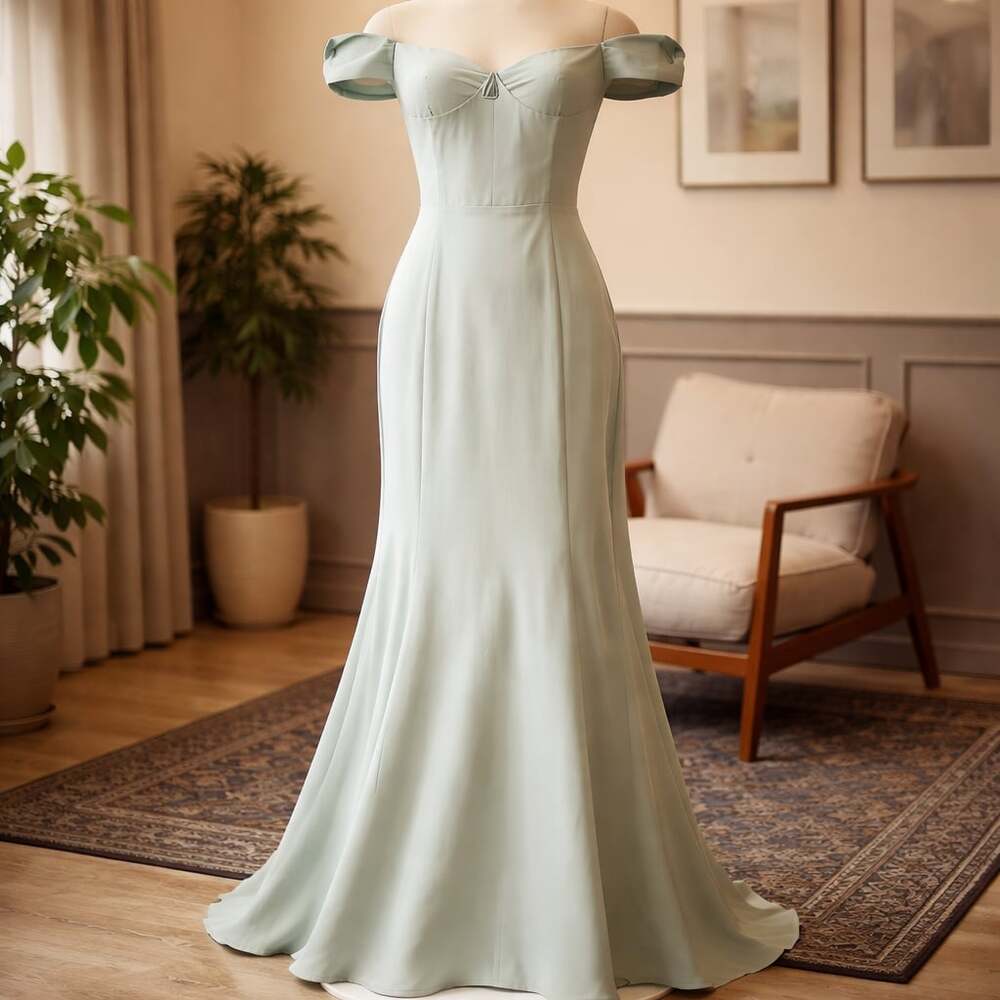 PrettyLittleThing Sage Green Off-Shoulder Maxi Dress